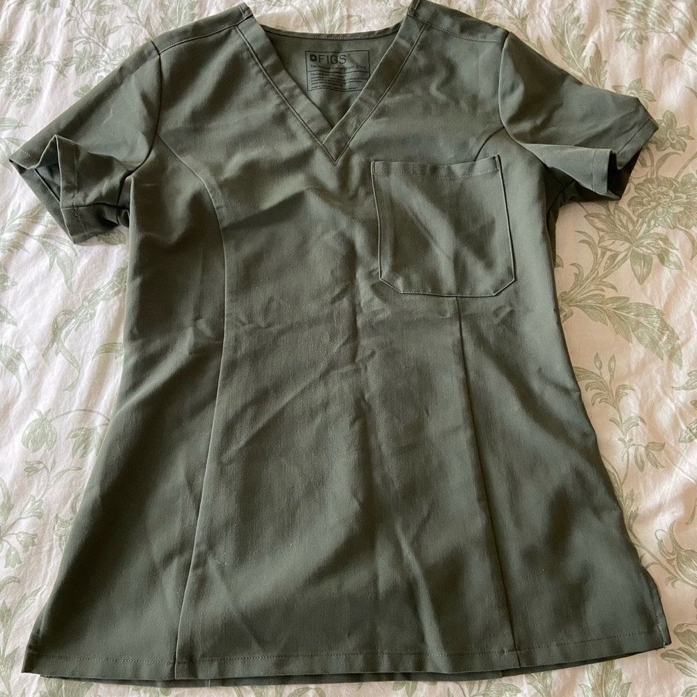 Figs Slim Catrina one pocket scrub top XS moss